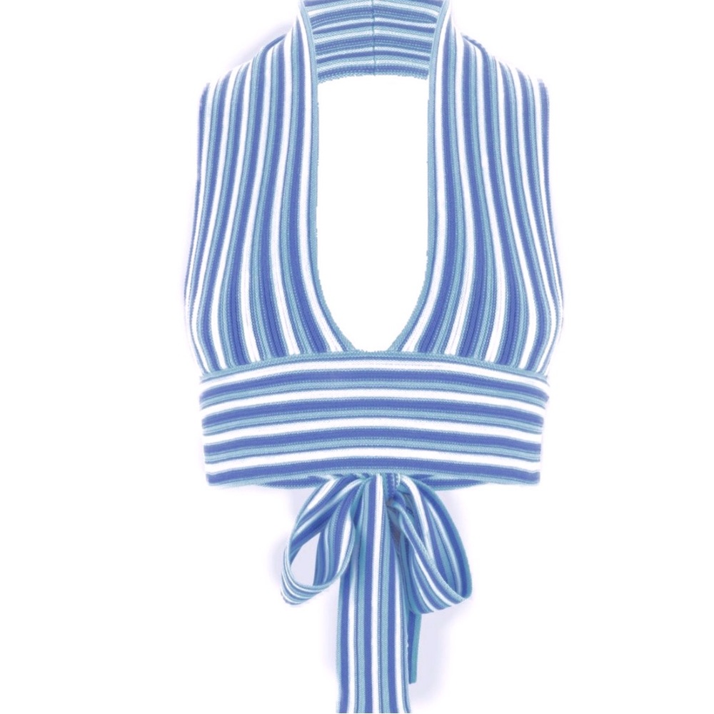 Blue Multi Striped Cropped Halter